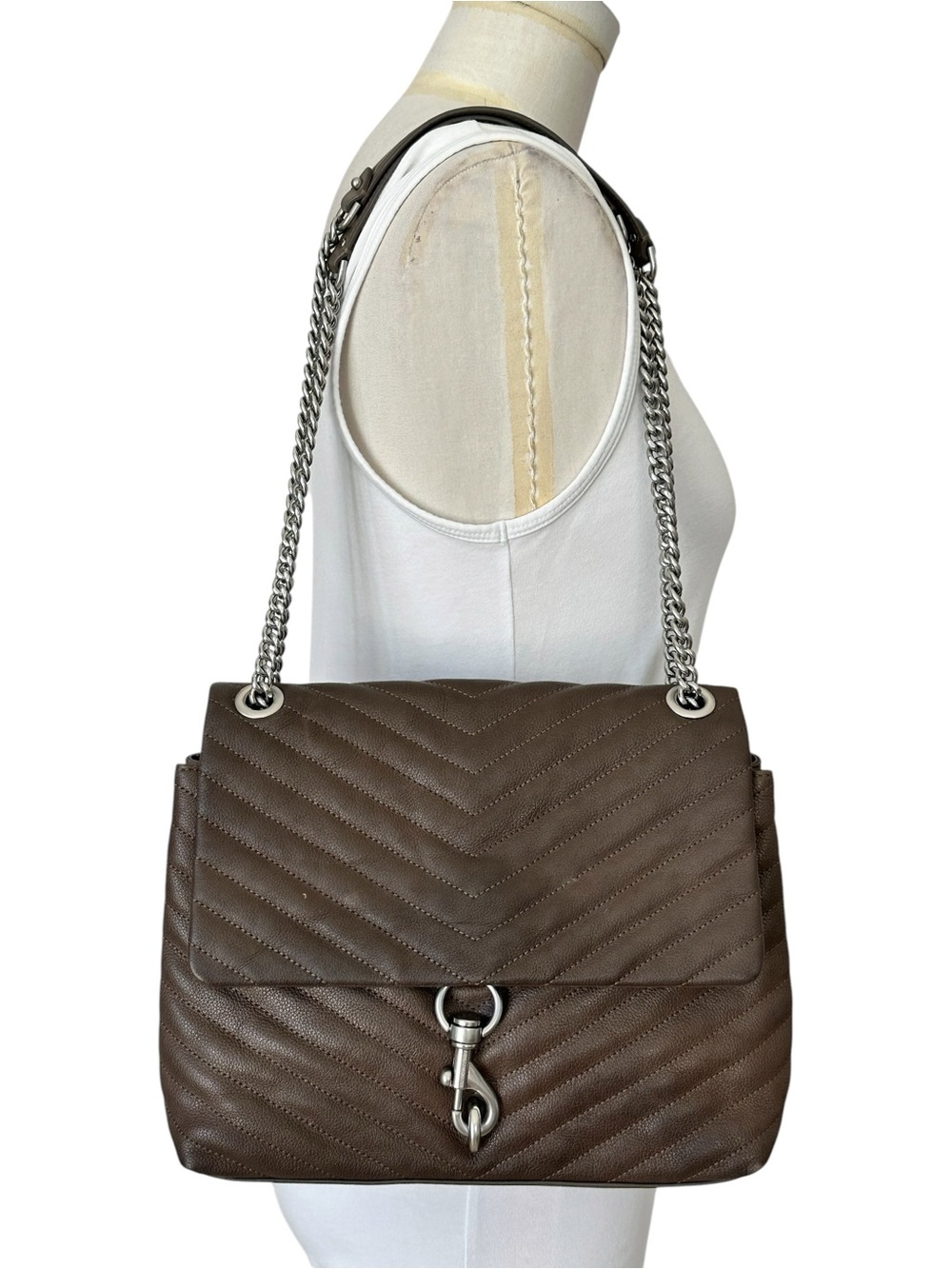 Rebecca Minkoff Edie Quilted Brown Leather Chain Strap Crossbody / Shoulder Bag